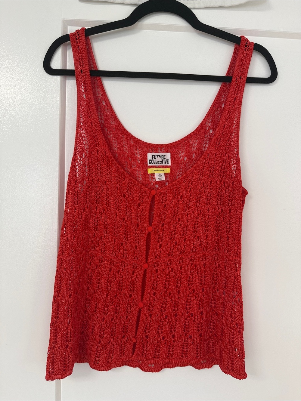 Future Collective Red Knit Button-Front Tank Top